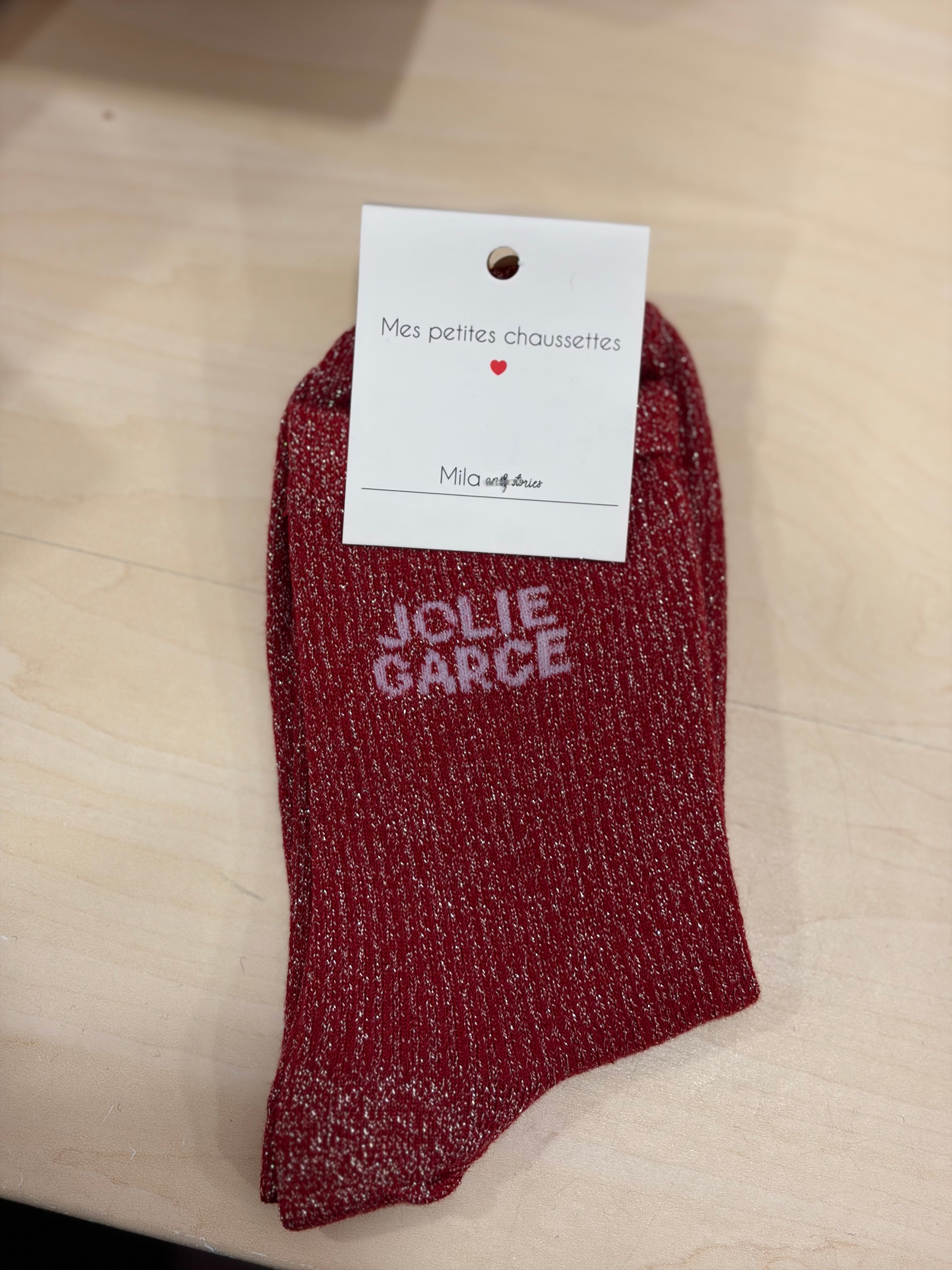 Chaussettes pailletée slogan Jolie Garce