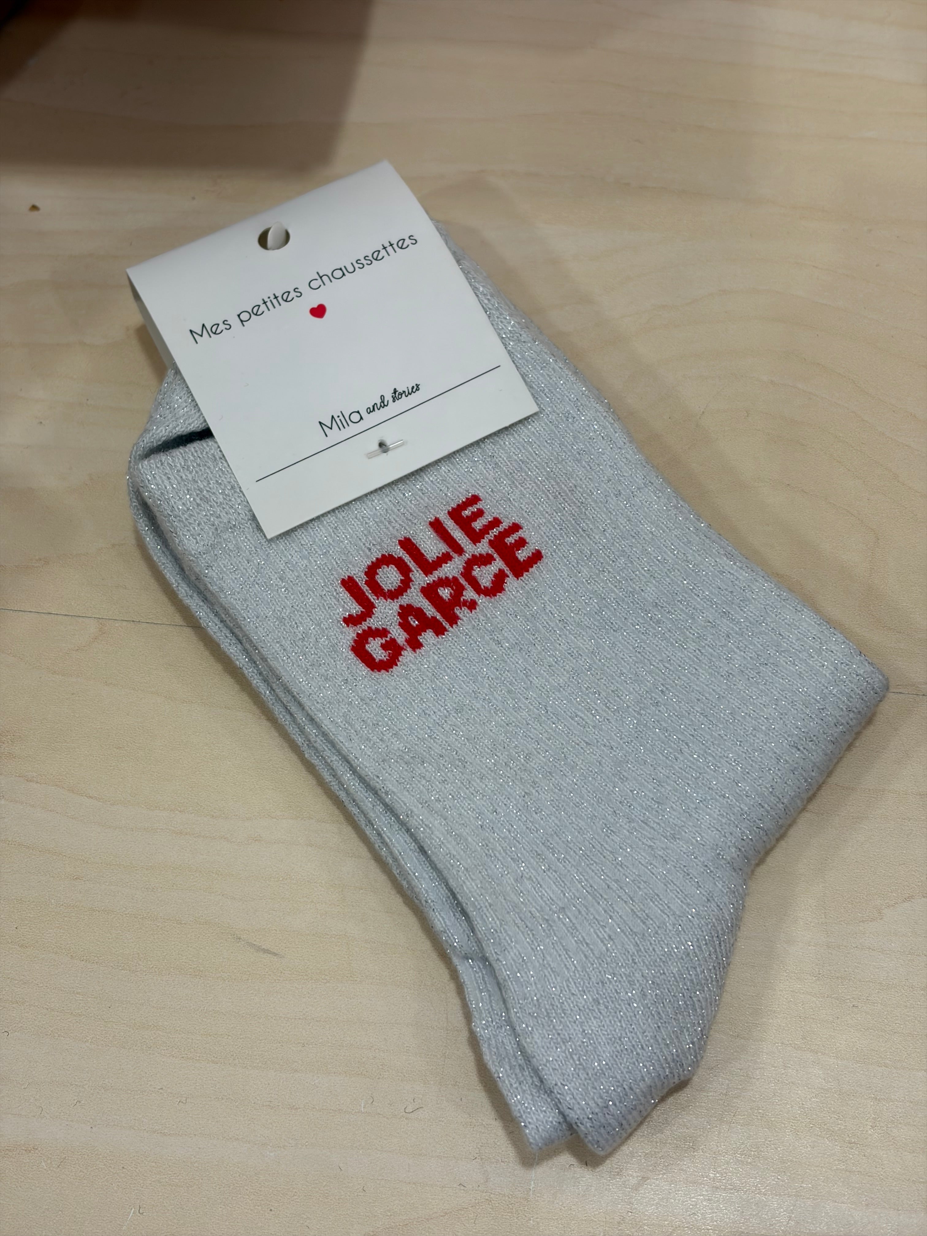 Chaussettes pailletée slogan Jolie Garce
