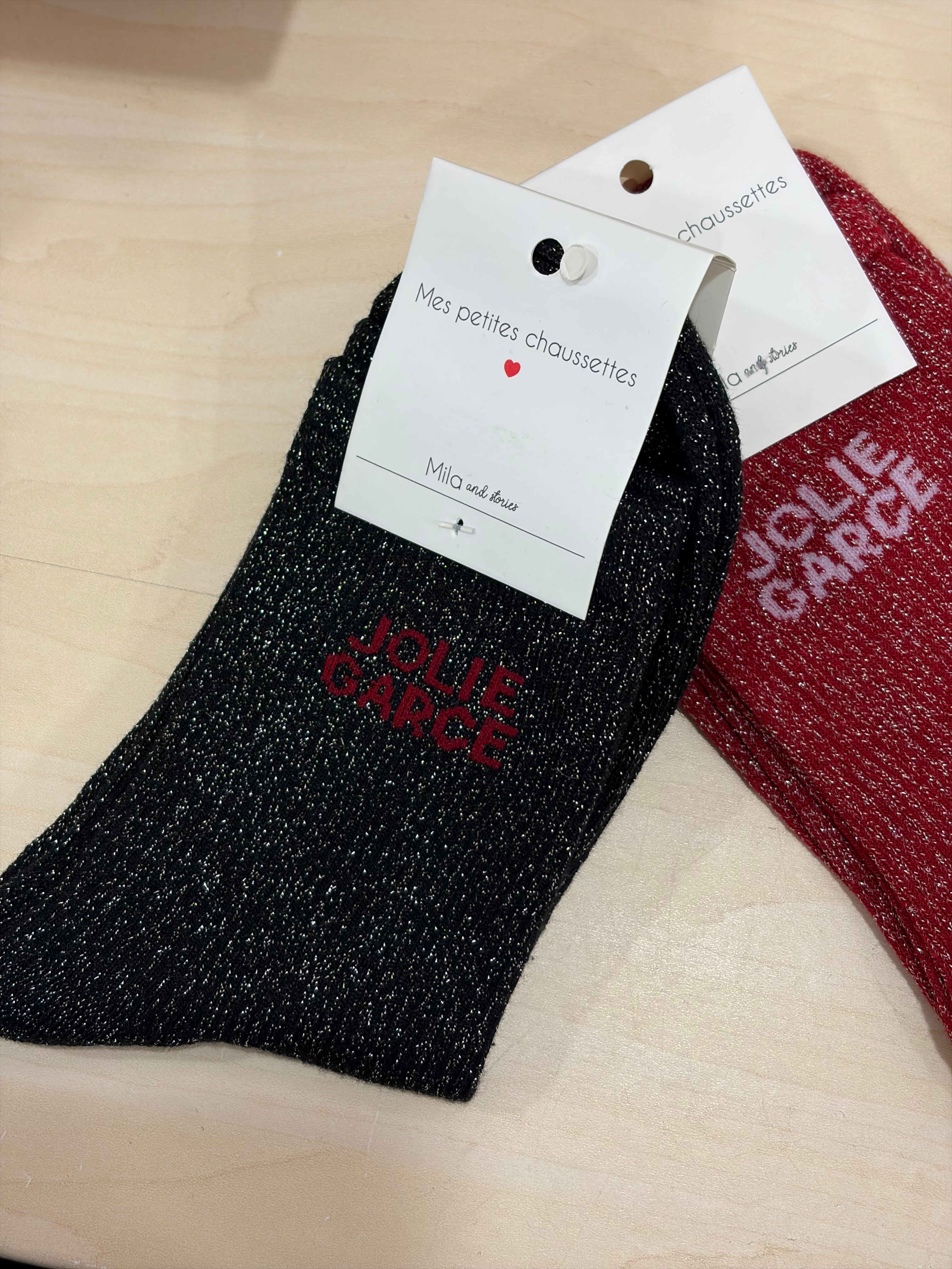 Chaussettes pailletée slogan Jolie Garce