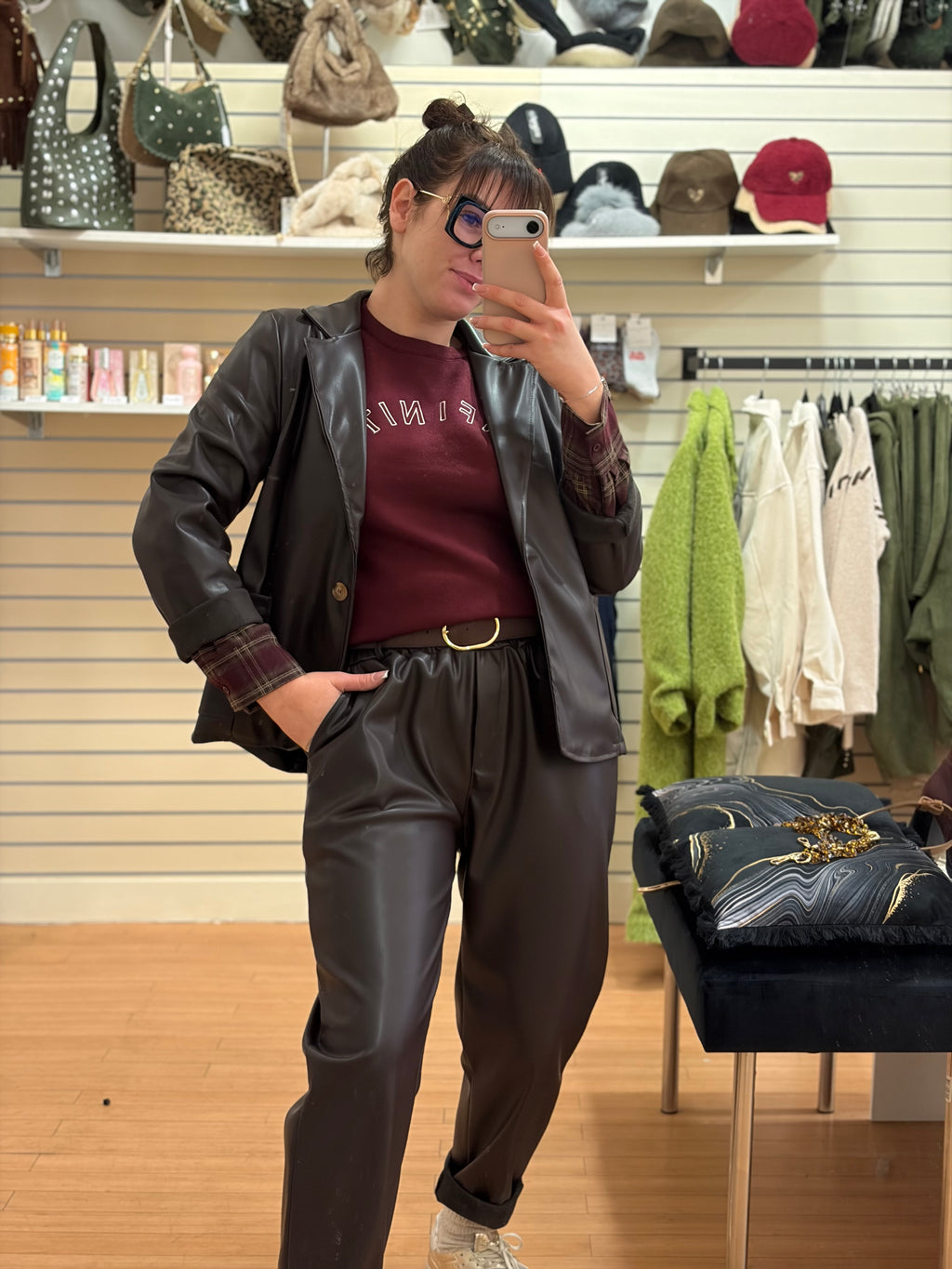 Pantalon Simili cuir ceinture