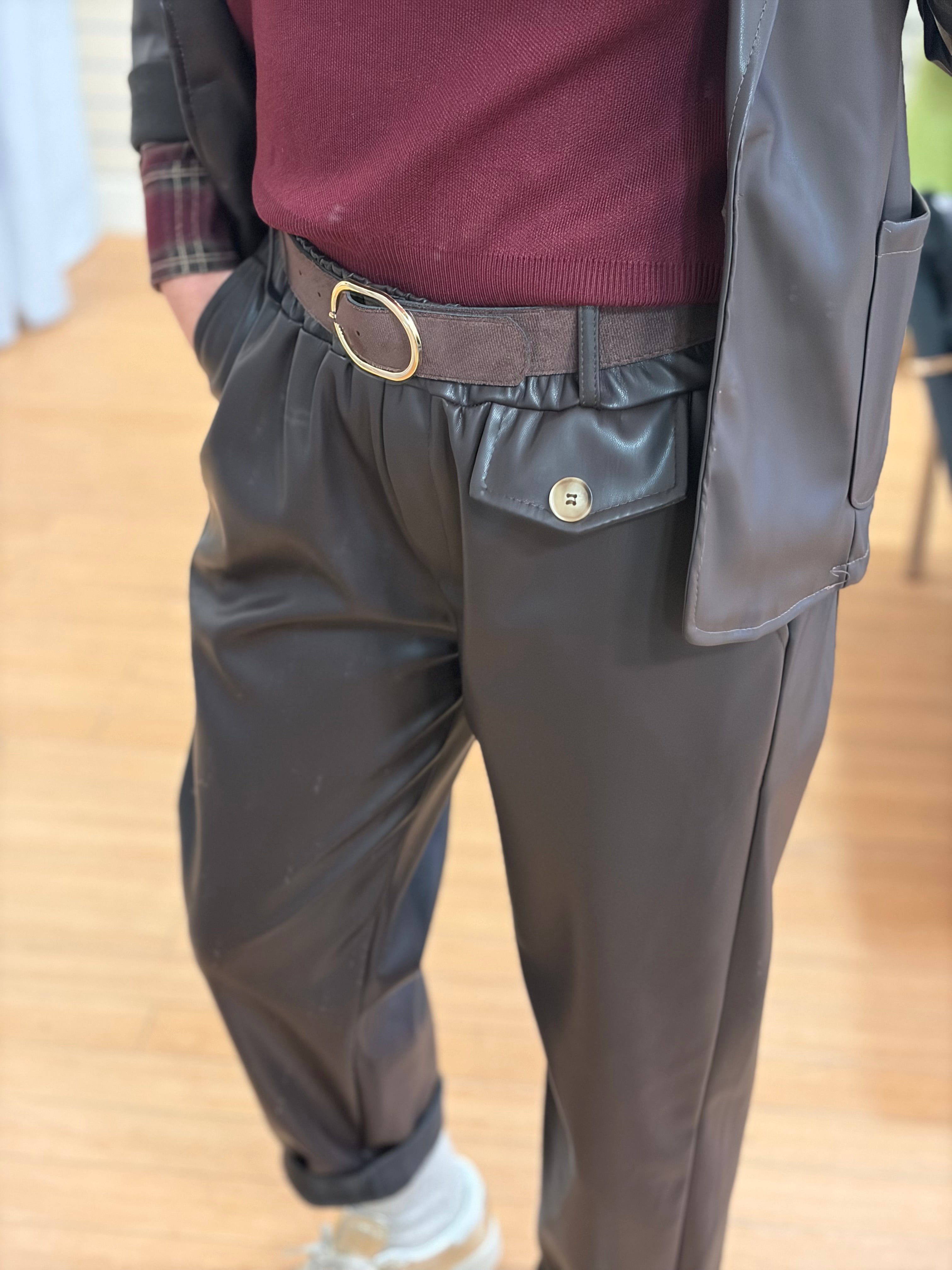 Pantalon Simili cuir ceinture