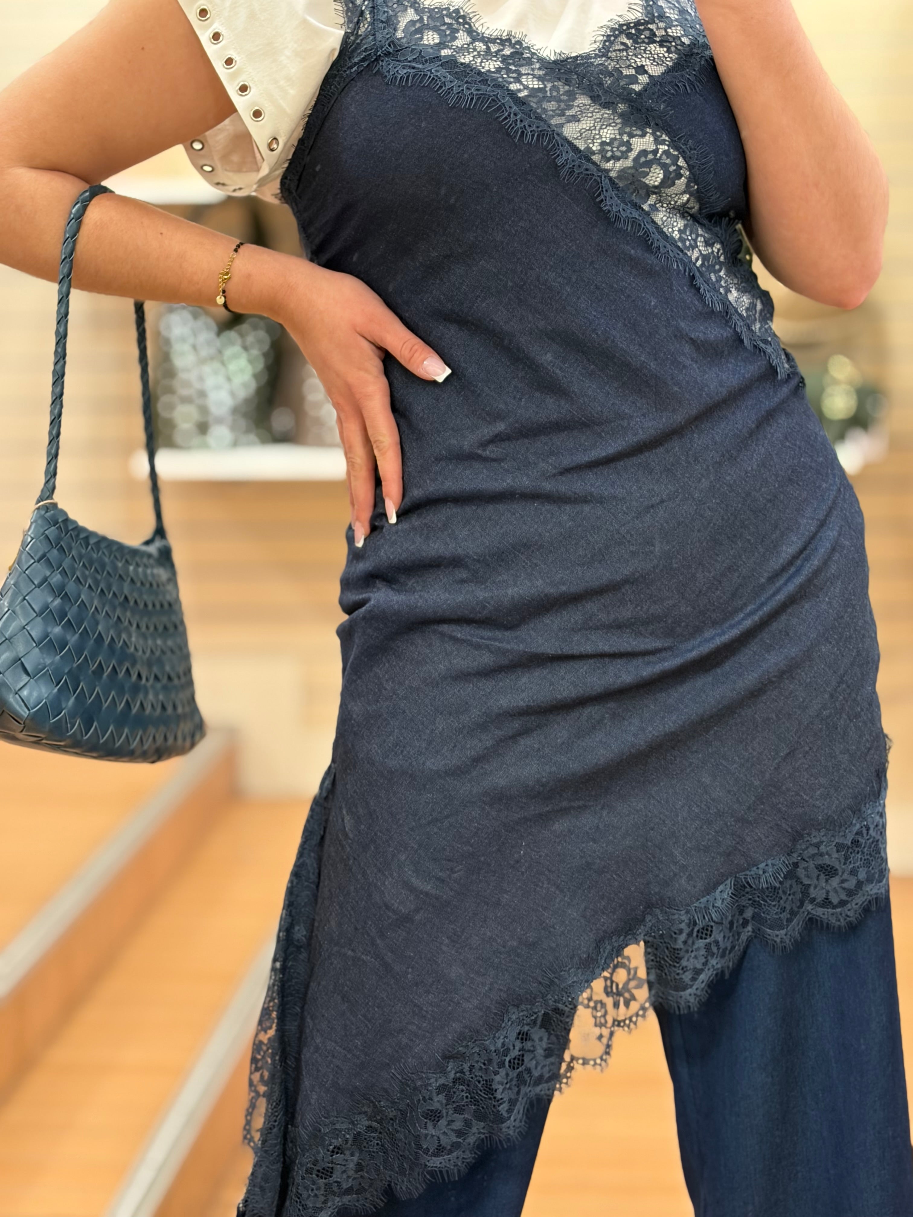 Top en jeans dentelle