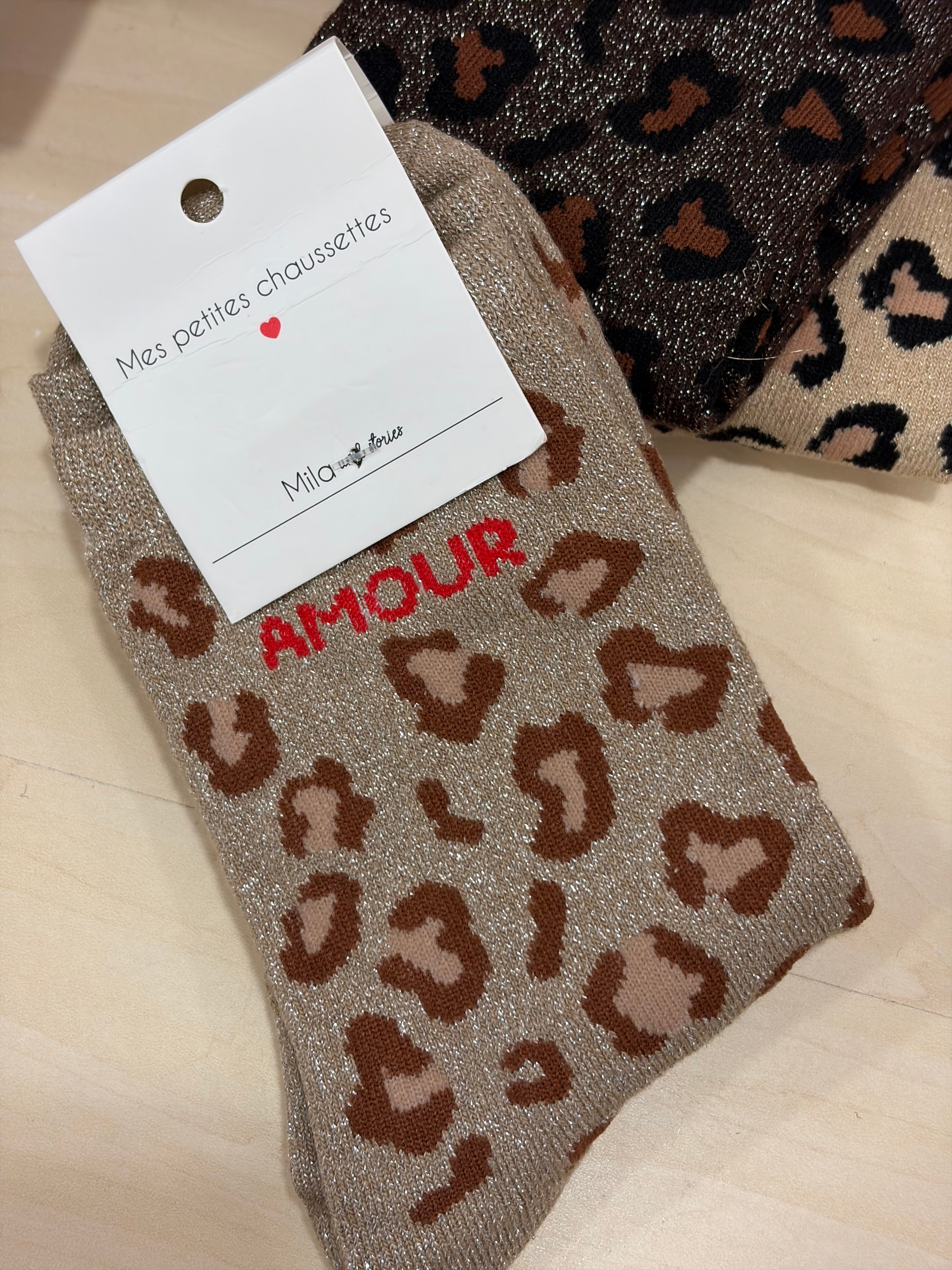 Chaussettes pailletée slogan Amour
