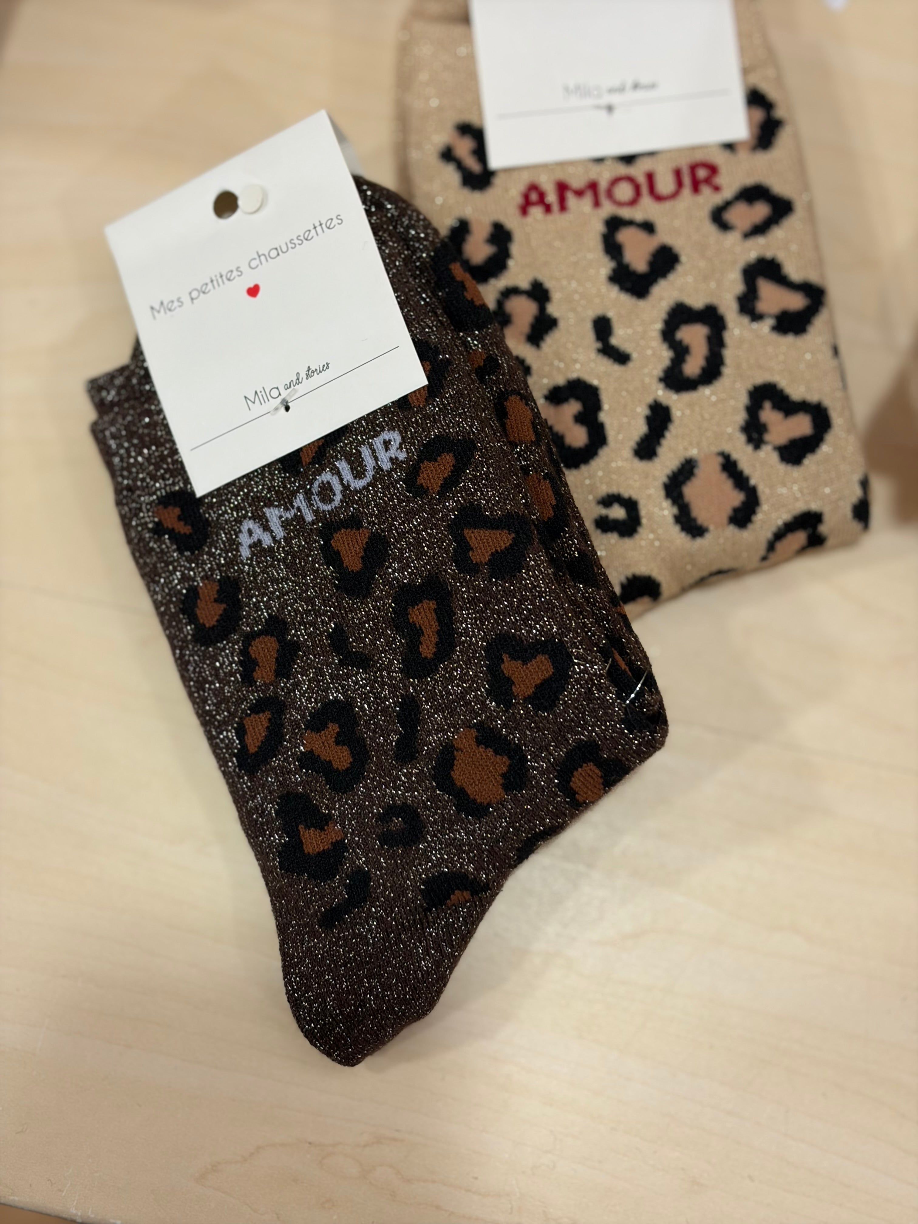 Chaussettes pailletée slogan Amour