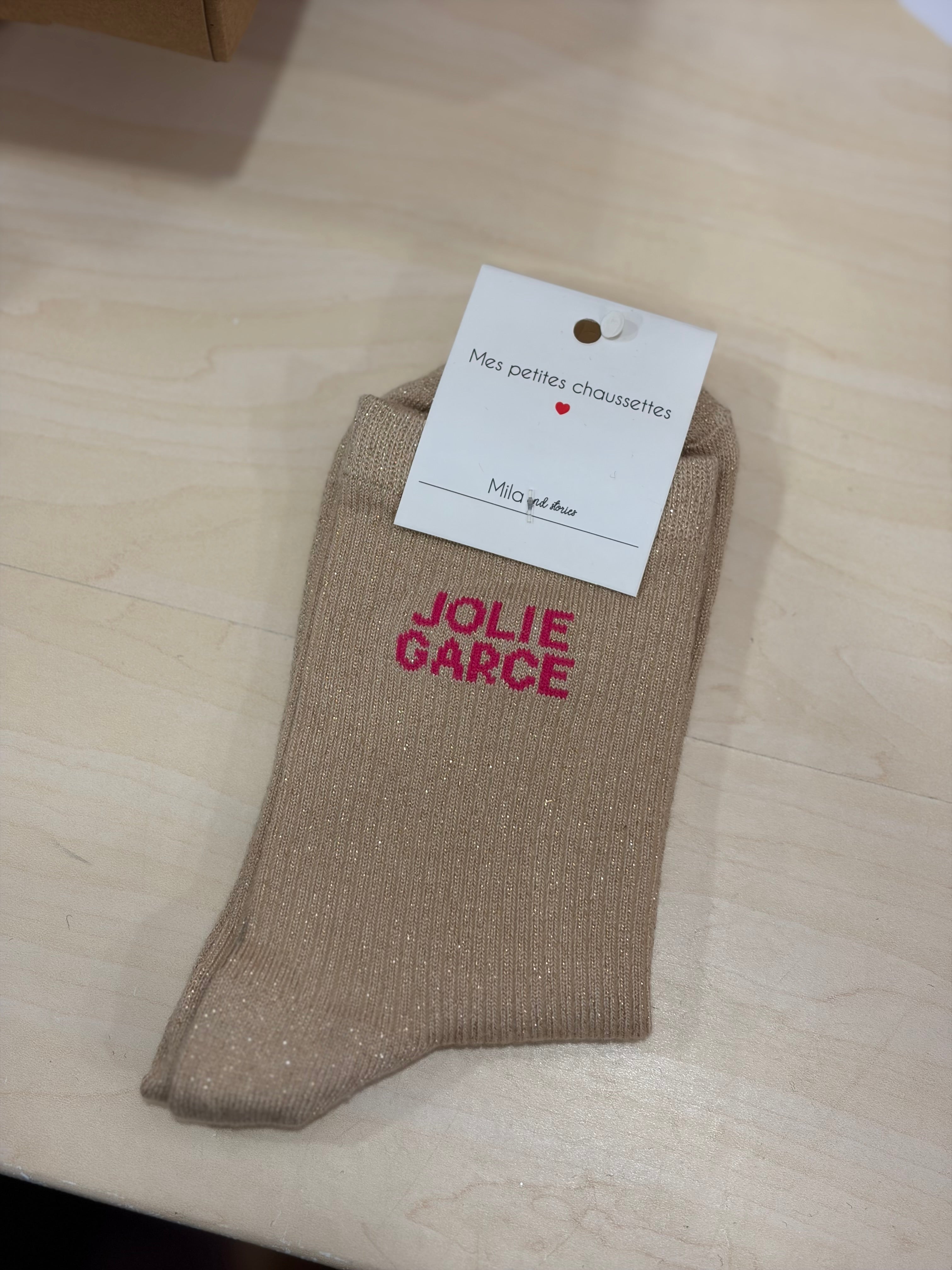 Chaussettes pailletée slogan Jolie Garce